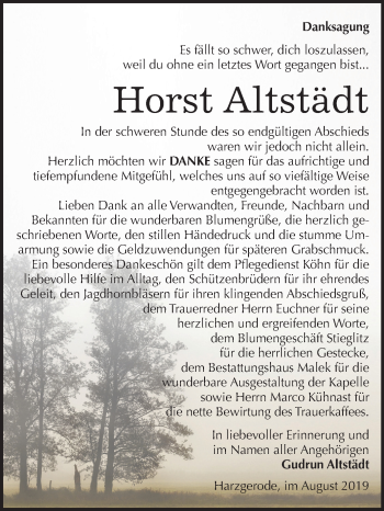 Traueranzeige von Horst Altstädt von Super Sonntag Quedlinburg