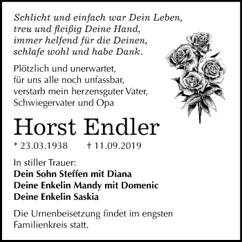 Traueranzeige von Horst Endler von Wochenspiegel Sangerhausen