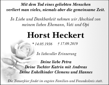 Traueranzeige von Horst Heckert von Super Sonntag Dessau-Roßlau