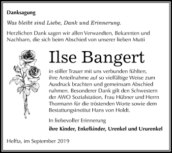 Traueranzeige von Ilse Bangert von Super Sonntag Mansfelder Land