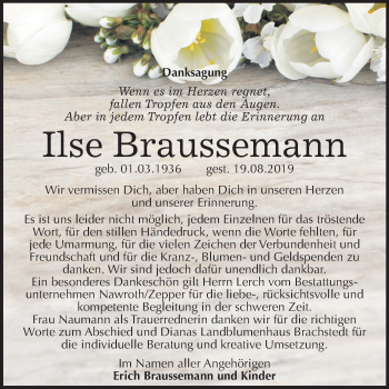 Traueranzeige von Ilse Braussemann von Wochenspiegel Bitterfeld