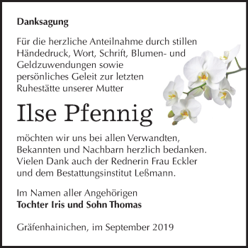 Traueranzeige von Ilse Pfennig von Mitteldeutsche Zeitung Wittenberg