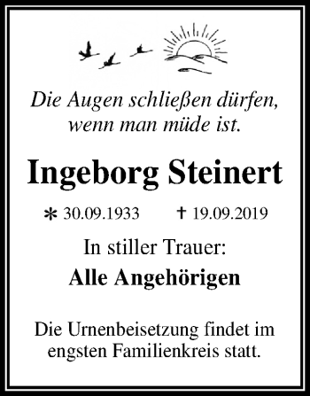 Traueranzeige von Ingeborg Steinert von Mitteldeutsche Zeitung Wittenberg