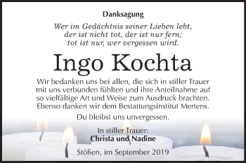 Traueranzeige von Ingo Kochta von Wochenspiegel Naumburg/Nebra