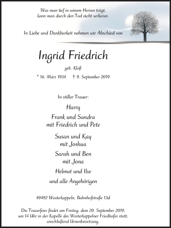 Traueranzeige von Ingrid Friedrich von Mitteldeutsche Zeitung Halle/Saalkreis