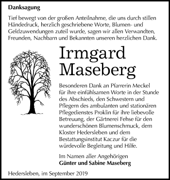 Traueranzeige von Irmgard Maseberg von Mitteldeutsche Zeitung Quedlinburg