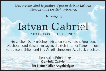Traueranzeige von Istvan Gabriel von Super Sonntag Wittenberg