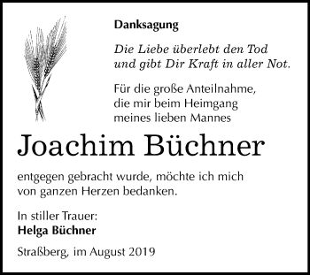 Traueranzeige von Joachim Büchner von Mitteldeutsche Zeitung Quedlinburg