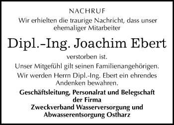 Traueranzeige von Joachim Ebert von Mitteldeutsche Zeitung Quedlinburg