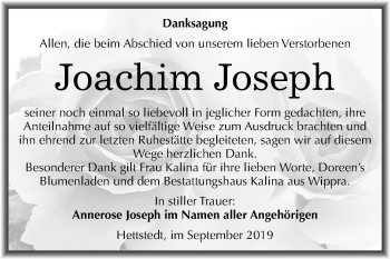 Traueranzeige von Joachim Joseph von Mitteldeutsche Zeitung Mansfelder Land