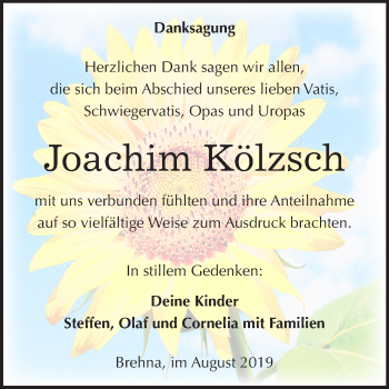 Traueranzeige von Joachim Kölzsch von Mitteldeutsche Zeitung Bitterfeld