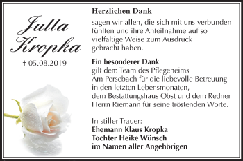 Traueranzeige von Jutta Kropka von Super Sonntag Merseburg/Querfurt
