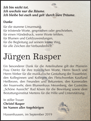Traueranzeige von Jürgen Rasper von Mitteldeutsche Zeitung Naumburg/Nebra