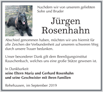 Traueranzeige von Jürgen Rosenhahn von Wochenspiegel Naumburg/Nebra