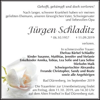 Traueranzeige von Jürgen Schladitz von Mitteldeutsche Zeitung Merseburg/Querfurt