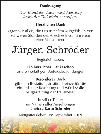 Traueranzeige von Jürgen Schröder von Mitteldeutsche Zeitung Bernburg
