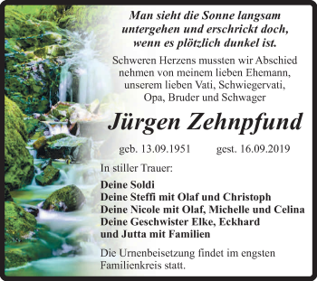Traueranzeige von Jürgen Zehnpfund von Mitteldeutsche Zeitung Quedlinburg