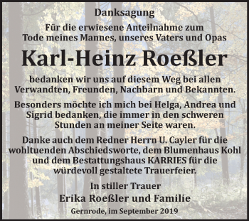 Traueranzeige von Karl-Heinz Roeßler von Mitteldeutsche Zeitung Quedlinburg