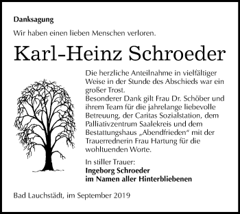 Traueranzeige von Karl-Heinz Schroeder von Super Sonntag Merseburg/Querfurt
