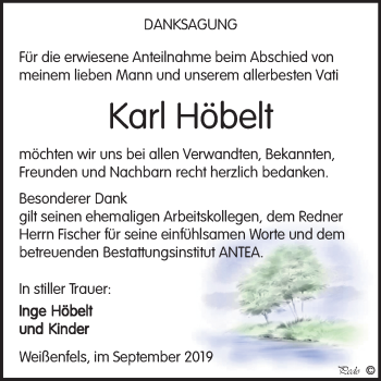 Traueranzeige von Karl Höbelt von Mitteldeutsche Zeitung Weißenfels