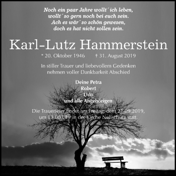Traueranzeige von Karl-Lutz Hammerstein von Mitteldeutsche Zeitung Weißenfels
