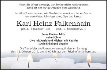 Traueranzeige von Karl Heinz Falkenhain von Mitteldeutsche Zeitung Köthen