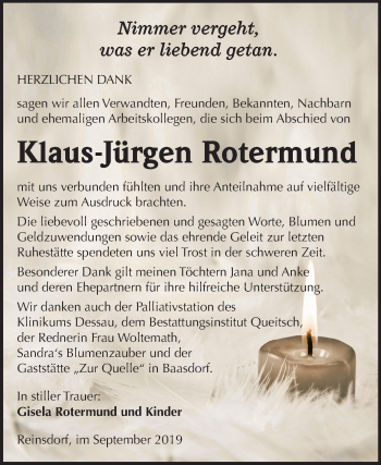 Traueranzeige von Klaus-Jürgen Rotermund von Super Sonntag Köthen