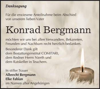 Traueranzeige von Konrad Bergmann von Wochenspiegel Weißenfels