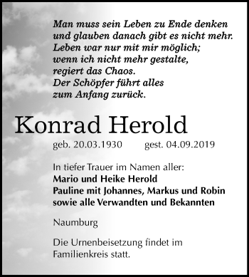 Traueranzeige von Konrad Herold von Mitteldeutsche Zeitung Naumburg/Nebra