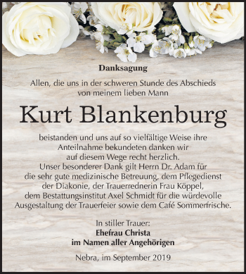 Traueranzeige von Kurt Blankenburg von Wochenspiegel Naumburg/Nebra