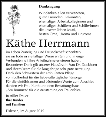 Traueranzeige von Käthe Herrmann von Wochenspiegel Mansfelder Land