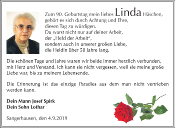 Traueranzeige von Linda Spirk von Mitteldeutsche Zeitung Sangerhausen