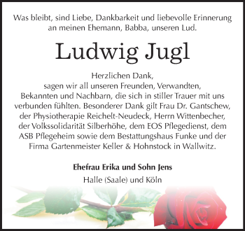 Traueranzeige von Ludwig Jugl von Mitteldeutsche Zeitung Halle/Saalkreis
