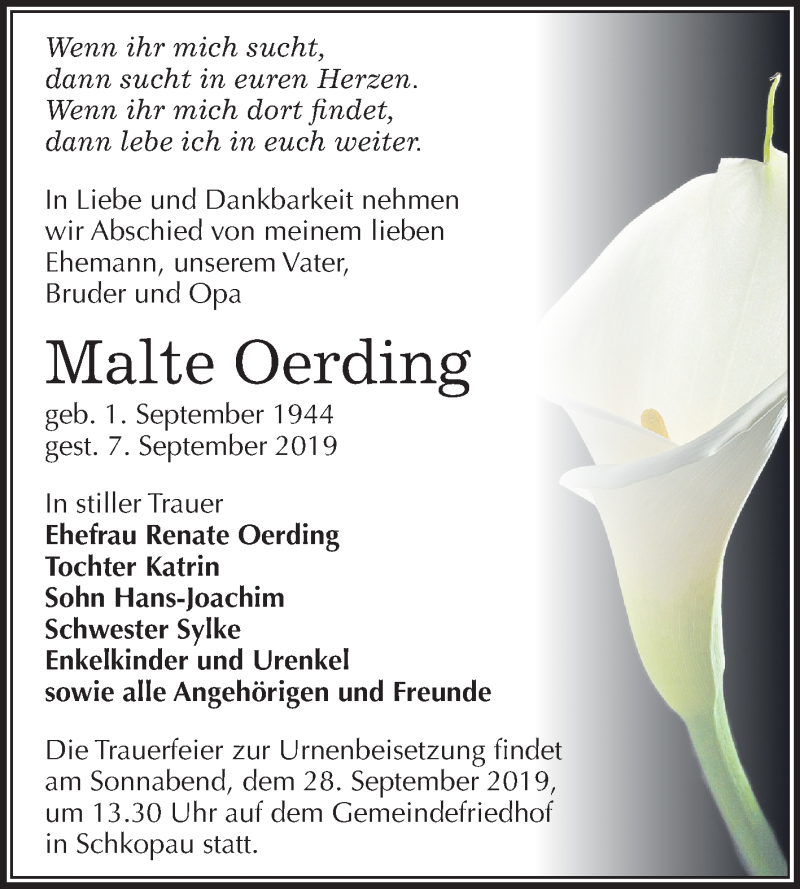 Traueranzeige für Malte Oerding vom 21.09.2019 aus Super Sonntag Merseburg/Querfurt
