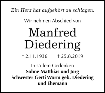 Traueranzeige von Manfred Diedering von Mitteldeutsche Zeitung Dessau-Roßlau