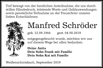 Traueranzeige von Manfred Schröder von Wochenspiegel Merseburg/Querfurt