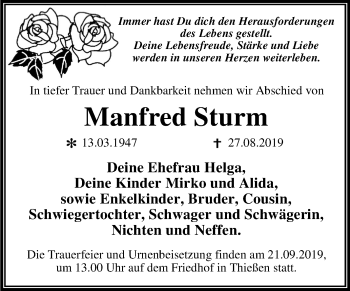 Traueranzeige von Manfred Sturm von Mitteldeutsche Zeitung Wittenberg