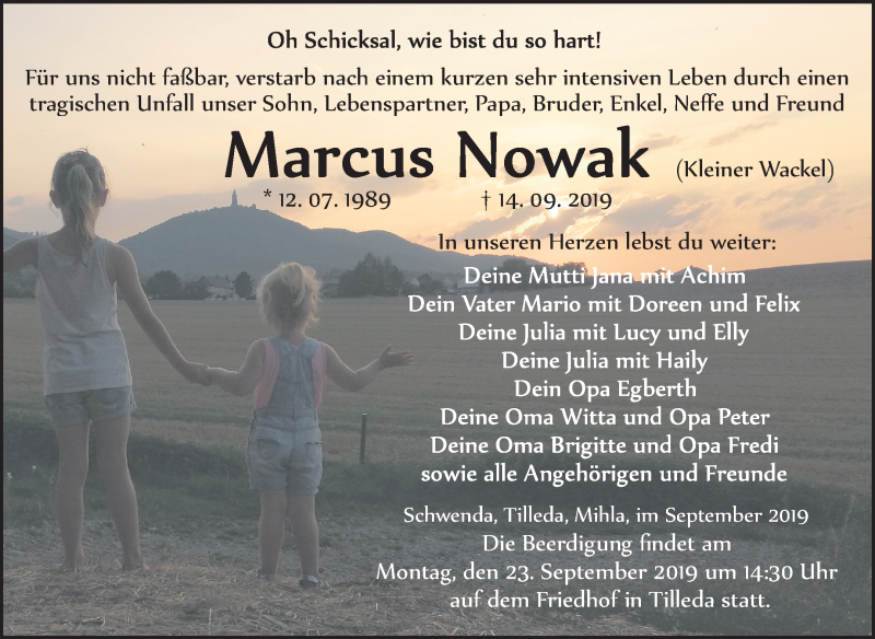 Traueranzeige für Marcus Nowak vom 19.09.2019 aus Mitteldeutsche Zeitung Sangerhausen