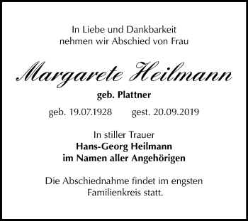 Traueranzeige von Margarete Heilmann von Super Sonntag Zeitz