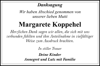 Traueranzeige von Margarete Koppehel von Mitteldeutsche Zeitung Dessau-Roßlau