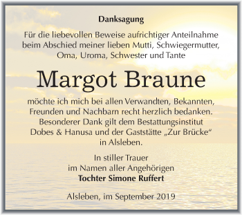 Traueranzeige von Margot Braune von Super Sonntag Bernburg