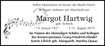 Traueranzeige von Margot Hartwig von Mitteldeutsche Zeitung Halle/Saalkreis
