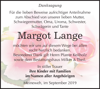 Traueranzeige von Margot Lange von Mitteldeutsche Zeitung Zeitz