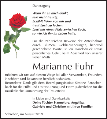 Traueranzeige von Marianne Fuhr von Wochenspiegel Naumburg/Nebra