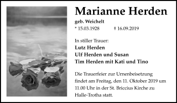 Traueranzeige von Marianne Herden von Mitteldeutsche Zeitung Halle/Saalkreis