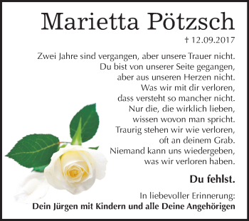 Traueranzeige von Marietta Pötzsch von Super Sonntag Wittenberg