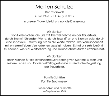 Traueranzeige von Marten Schütze von Mitteldeutsche Zeitung Bernburg