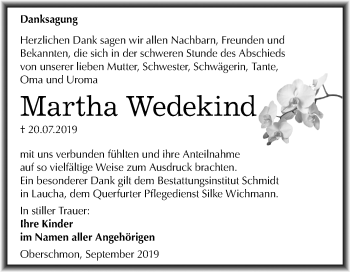 Traueranzeige von Martha Wedekind von Mitteldeutsche Zeitung Merseburg/Querfurt