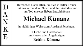 Traueranzeige von Michael Künanz von Mitteldeutsche Zeitung Dessau-Roßlau