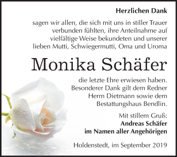 Traueranzeige von Monika Schäfer von Mitteldeutsche Zeitung Sangerhausen